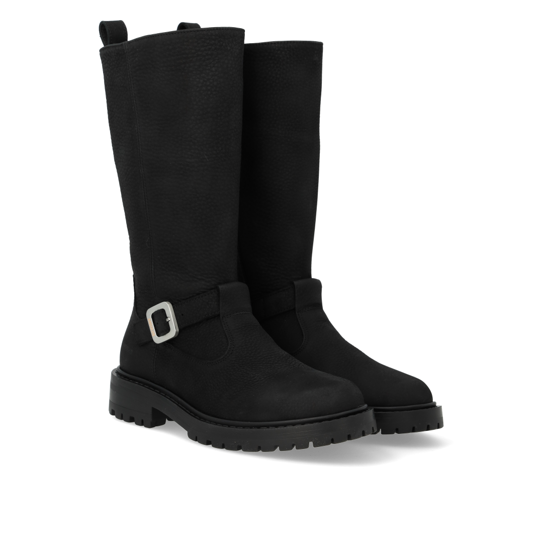 Mid-height boot with logo buckle