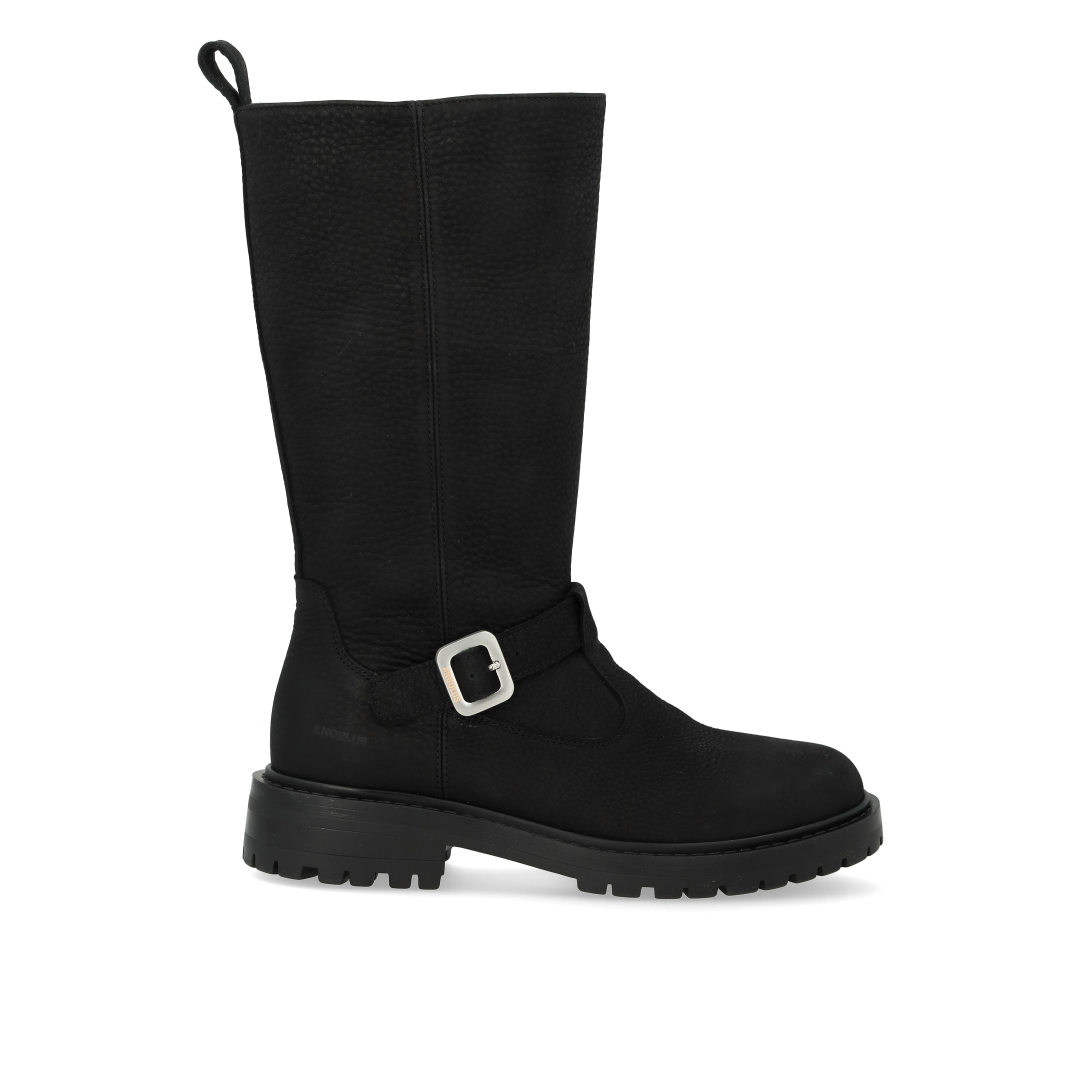 Mid-height boot with logo buckle