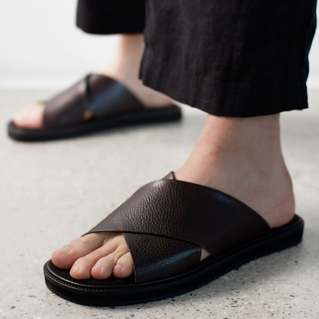 Slip-on crisscross leather sandal