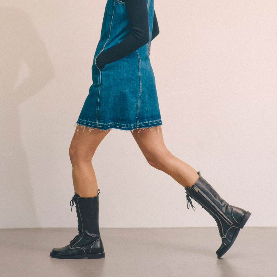 Long Shafted lace-up boot with contrast details